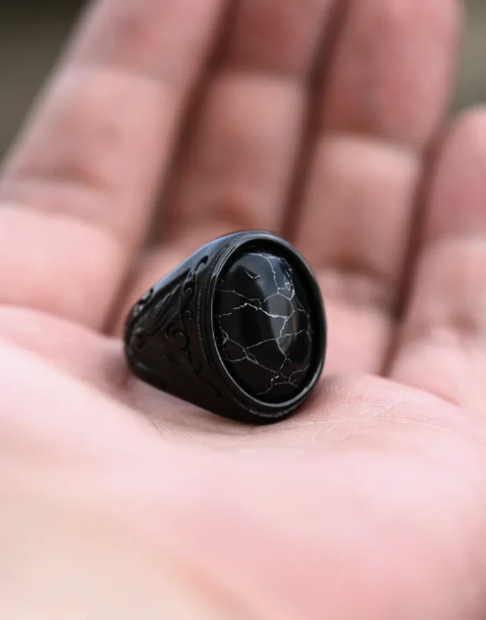 Techwear Black Turquoise Ring