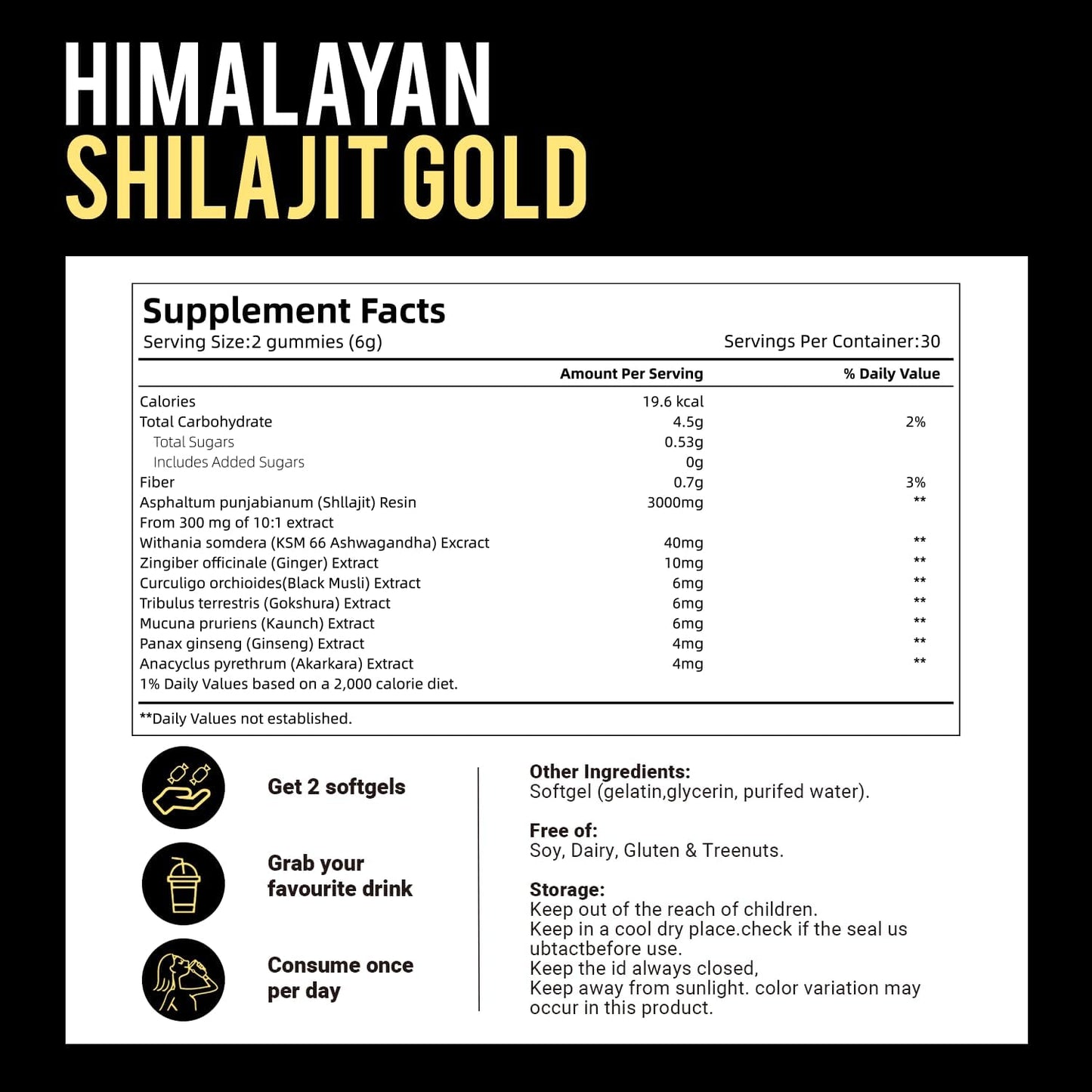 Himalayan Shilajit Gummies with Ashwagandha & Gokshura | 85+ Trace Minerals & Fulvic Acid | Organic, Non-GMO Micronutrient Supplement for Men & Women | 100% Pure & Natural (3000MG /1 Bag)
