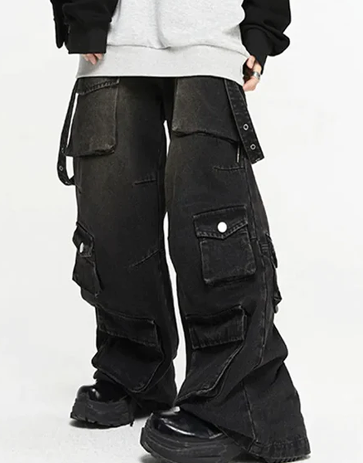 Techwear Wide Leg Cargo Jeans