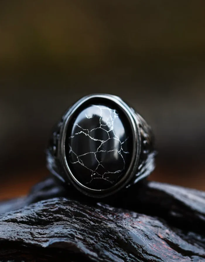 Techwear Black Turquoise Ring