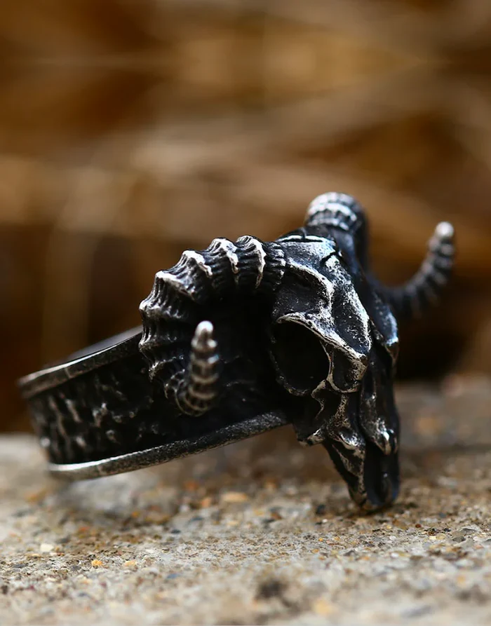 Techwear Ram Skull Ring