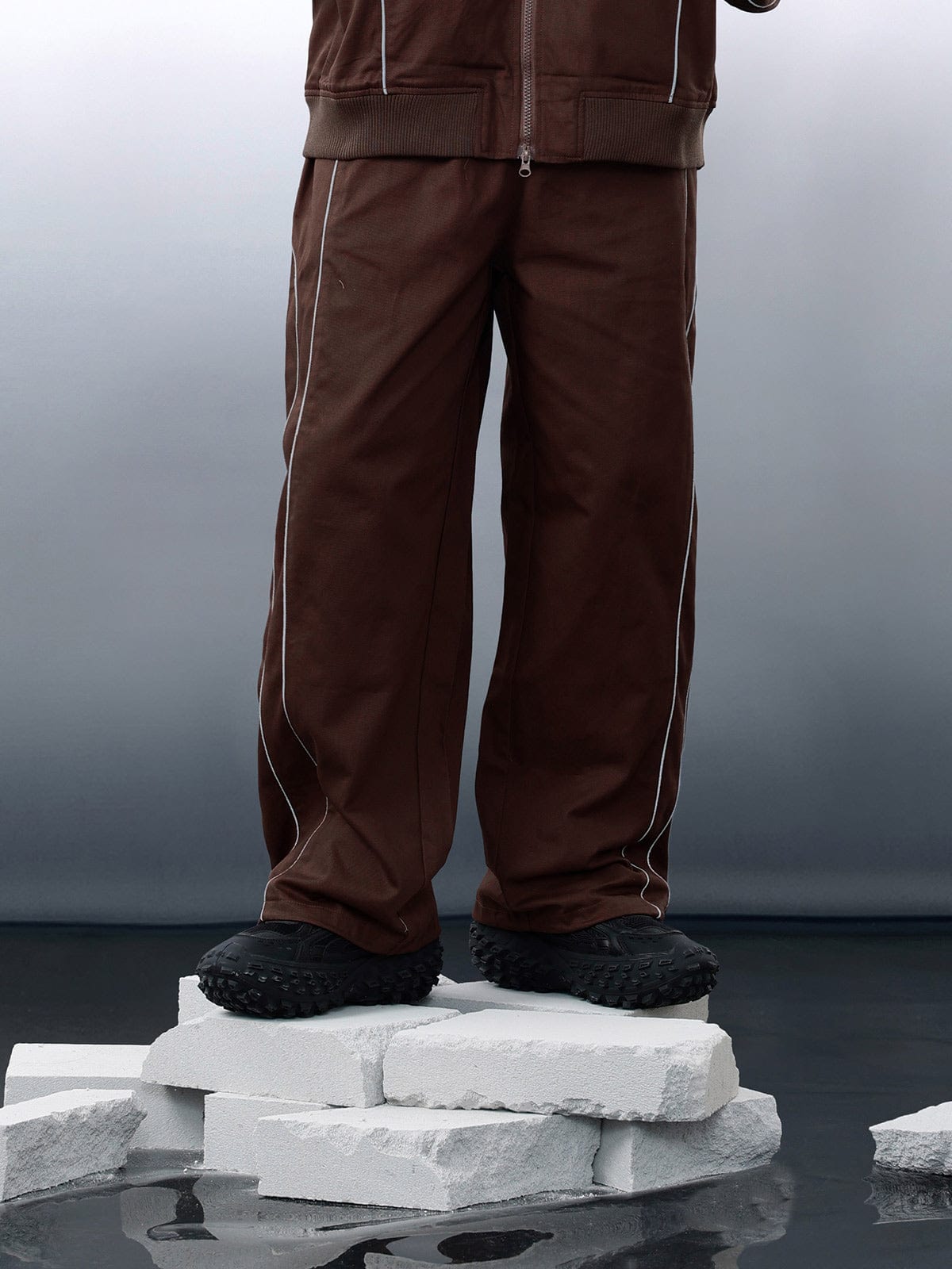 Solid Reflective Strip Drawstring Pants