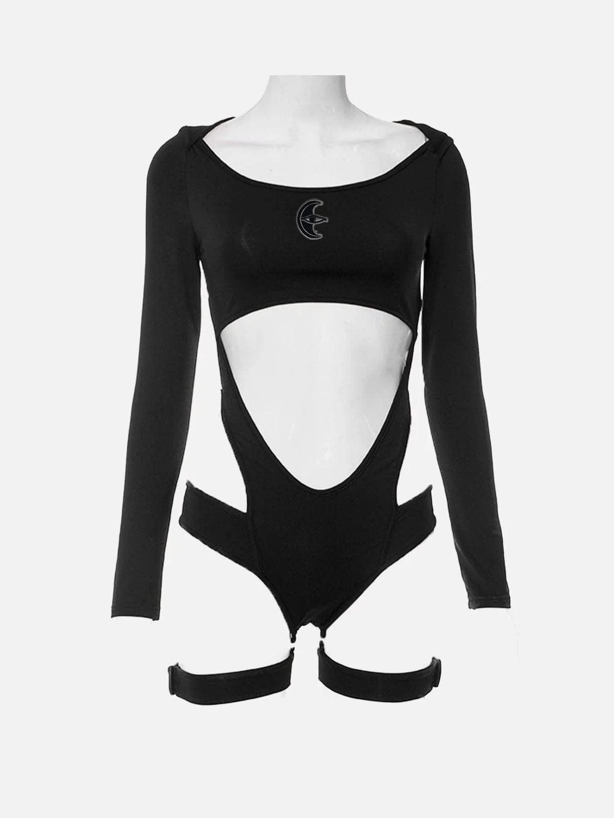Cutout Turtleneck Zipper Button Bodysuit