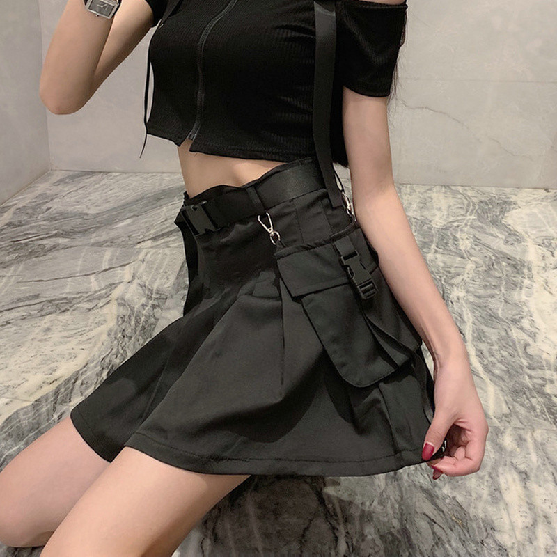 Black Cargo Mini Skirt