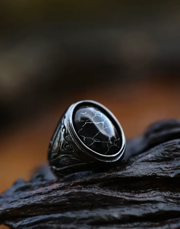 Techwear Black Turquoise Ring