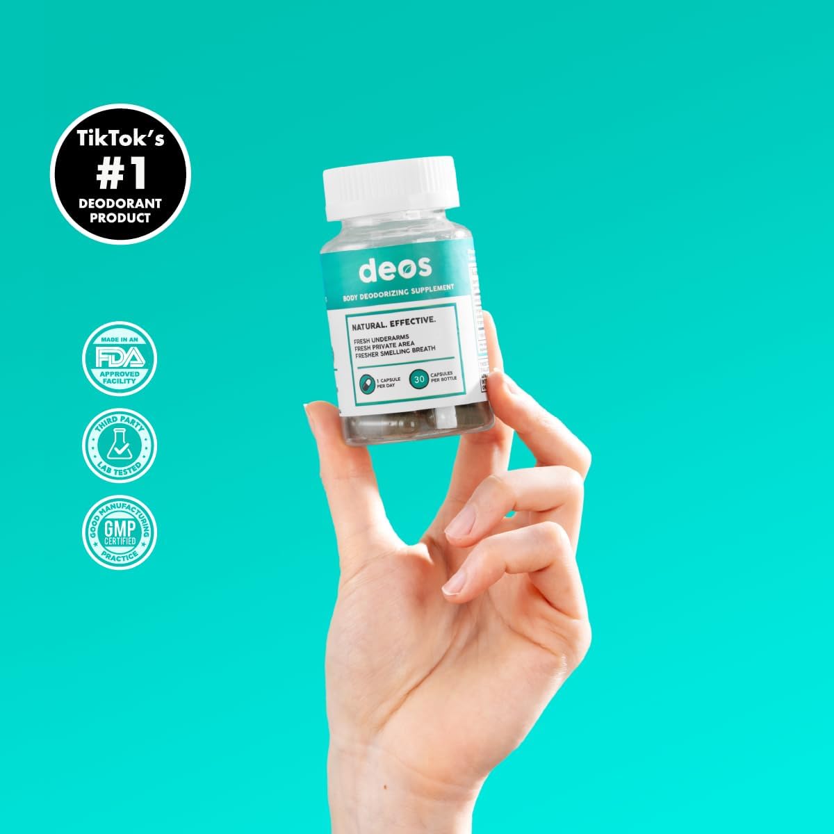 DEOS® Internal Deodorant Supplement [Natural Odor Control] – Full Body Deodorizing Capsules for Gut & Skin Health, Detox & Digestion Support - Scentless Chlorophyll, Mint & Parsley Pills (30 Pcs)