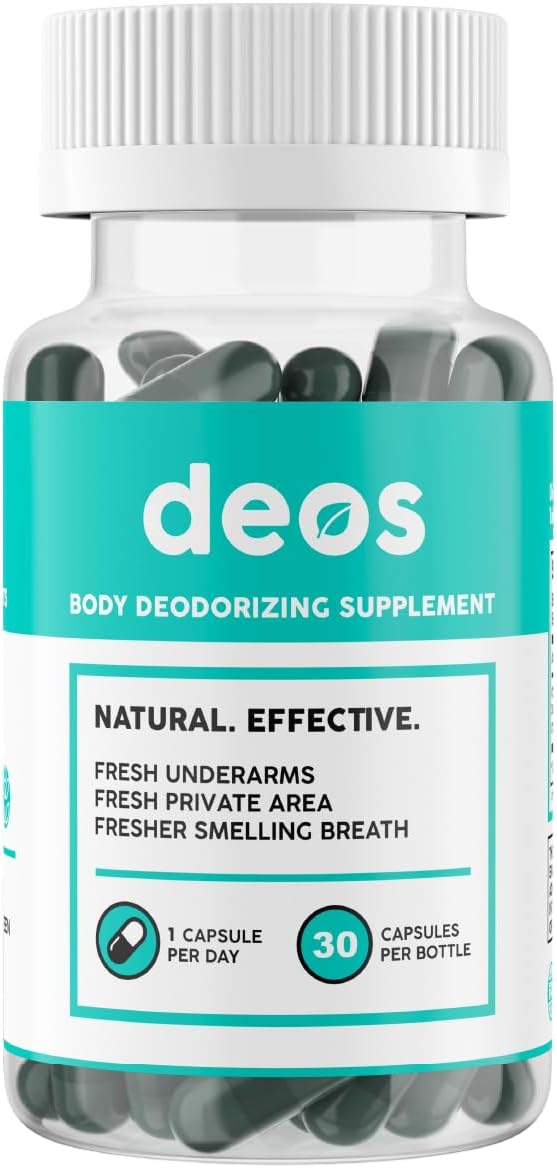 DEOS® Internal Deodorant Supplement [Natural Odor Control] – Full Body Deodorizing Capsules for Gut & Skin Health, Detox & Digestion Support - Scentless Chlorophyll, Mint & Parsley Pills (30 Pcs)