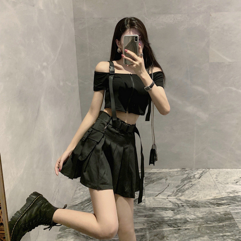 Black Cargo Mini Skirt