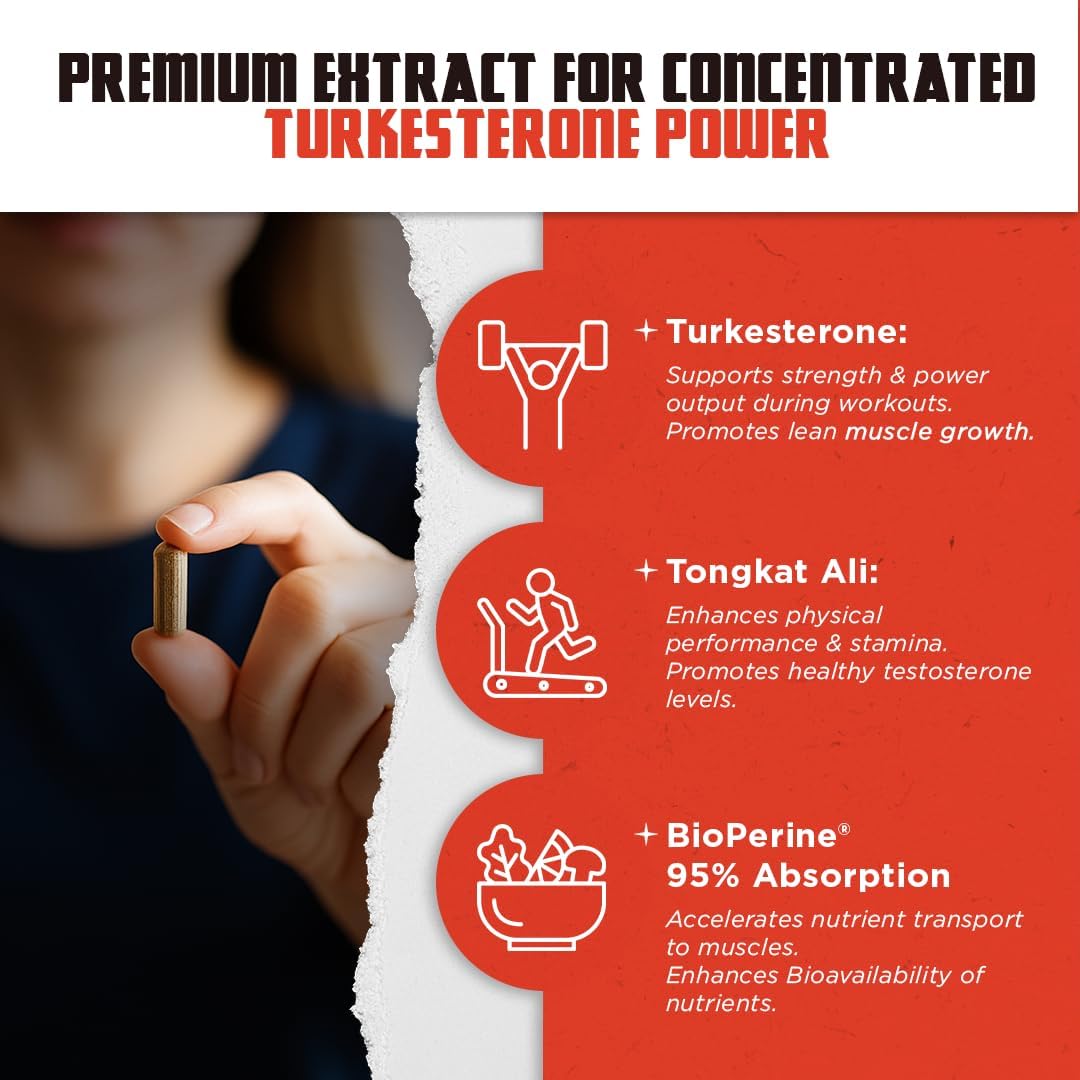 Old School Labs Testosterone Supplement for Men – Max Potency Tongkat Ali with BioPerine® for Max Absorption, Supports Muscle, Strength, Recovery, Drive & Stamina – Turkesterone, 120 Capsules