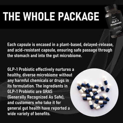 GLP-1 Probiotic 30 Capsules - 500M AFU Multi-Strain Probiotic + Prebiotic, Naturally Support GLP-1 Production & Curb Appetite, Delayed Release, Third-Party Tested, for Men & Women (1-Pack)