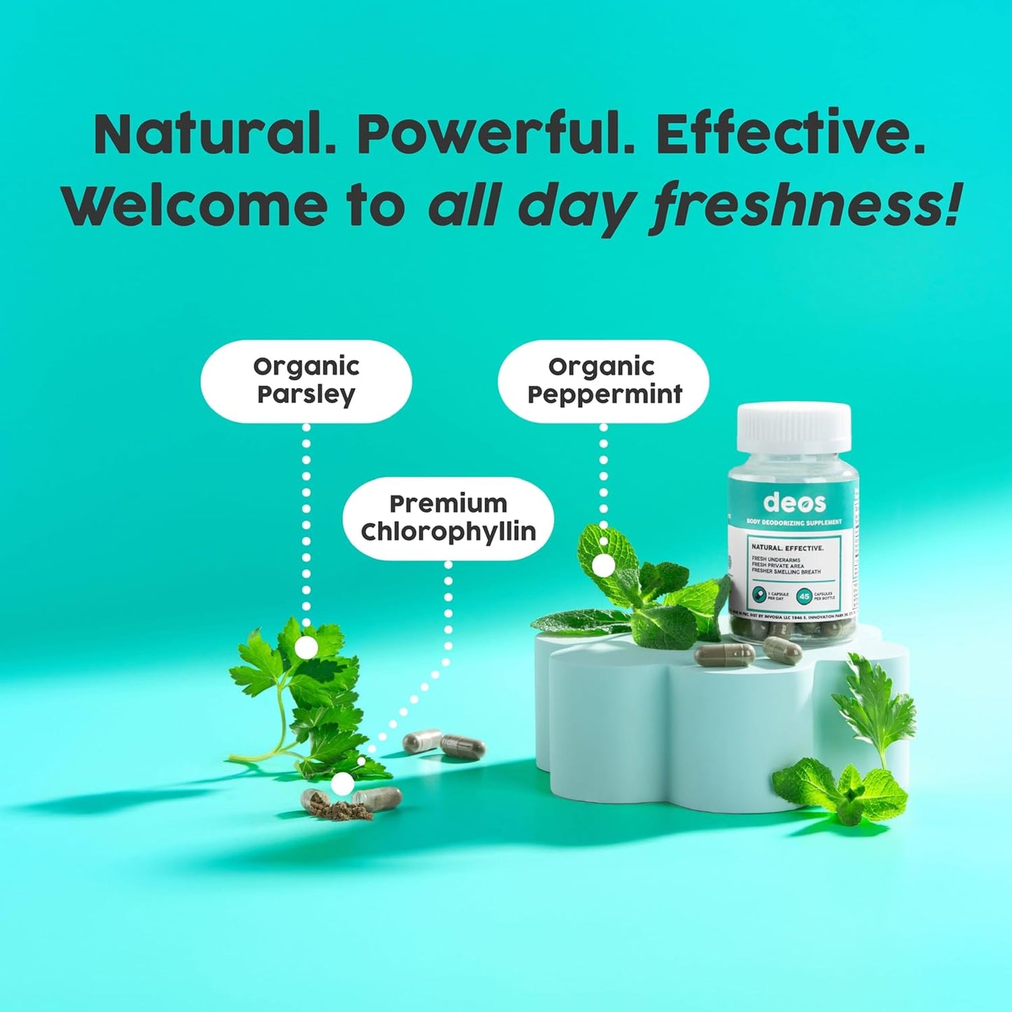 DEOS® Internal Deodorant Supplement [Natural Odor Control] – Full Body Deodorizing Capsules for Gut & Skin Health, Detox & Digestion Support - Scentless Chlorophyll, Mint & Parsley Pills (30 Pcs)