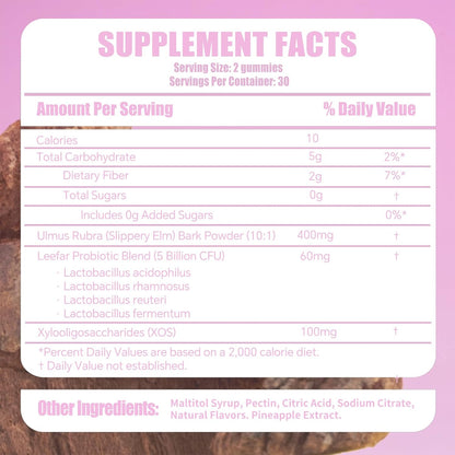 Women’s Probiotic + Slippery Elm - 5 Billion CFU Vaginal Probiotics + Prebiotic Fiber - Supports Intimate Moisture, pH Balance, Odor Control & Yeast Balance* - Pineapple Flavor - 60 Gummies