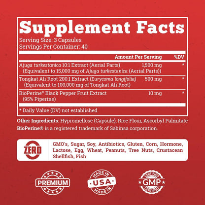 Old School Labs Testosterone Supplement for Men – Max Potency Tongkat Ali with BioPerine® for Max Absorption, Supports Muscle, Strength, Recovery, Drive & Stamina – Turkesterone, 120 Capsules