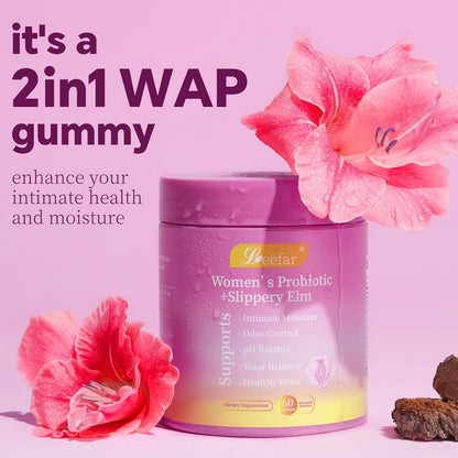 Women’s Probiotic + Slippery Elm - 5 Billion CFU Vaginal Probiotics + Prebiotic Fiber - Supports Intimate Moisture, pH Balance, Odor Control & Yeast Balance* - Pineapple Flavor - 60 Gummies