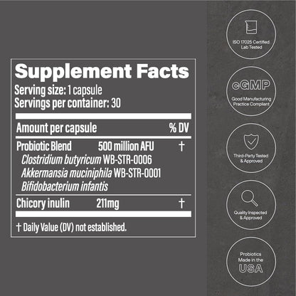 GLP-1 Probiotic 30 Capsules - 500M AFU Multi-Strain Probiotic + Prebiotic, Naturally Support GLP-1 Production & Curb Appetite, Delayed Release, Third-Party Tested, for Men & Women (1-Pack)