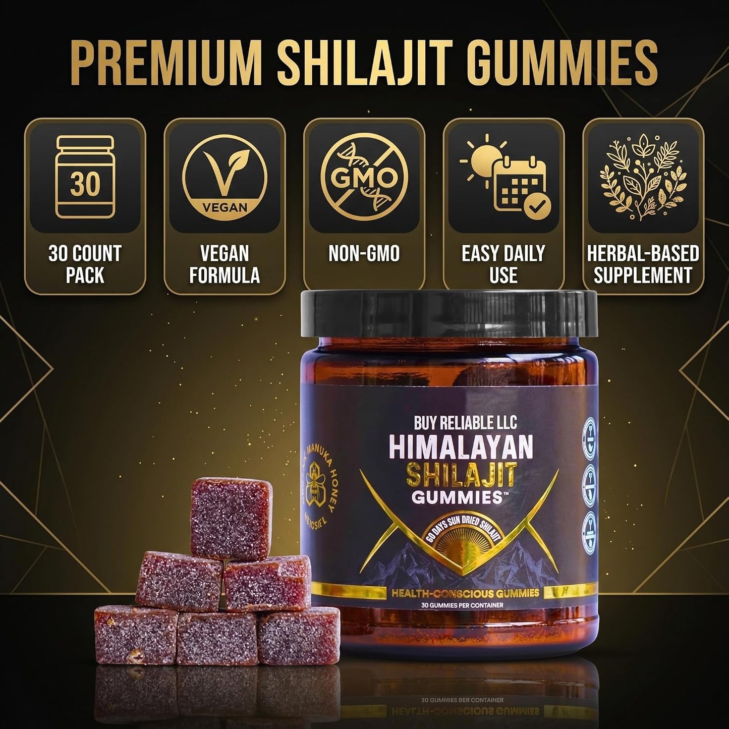 Shilajit Gummies – 30 Count | Fulvic Acid & Trace Minerals | Vegan, Non-GMO | Natural Flavor Gummies