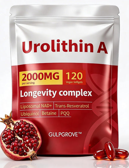 Advanced 6-in-1 Urolithin A Supplement with Liposomal NAD+, Trans-Resveratrol, Ubiquinol (CoQ10), TMG, PQQ for Mitochondrial Function & Cellular Energy Support, 120 Softgels