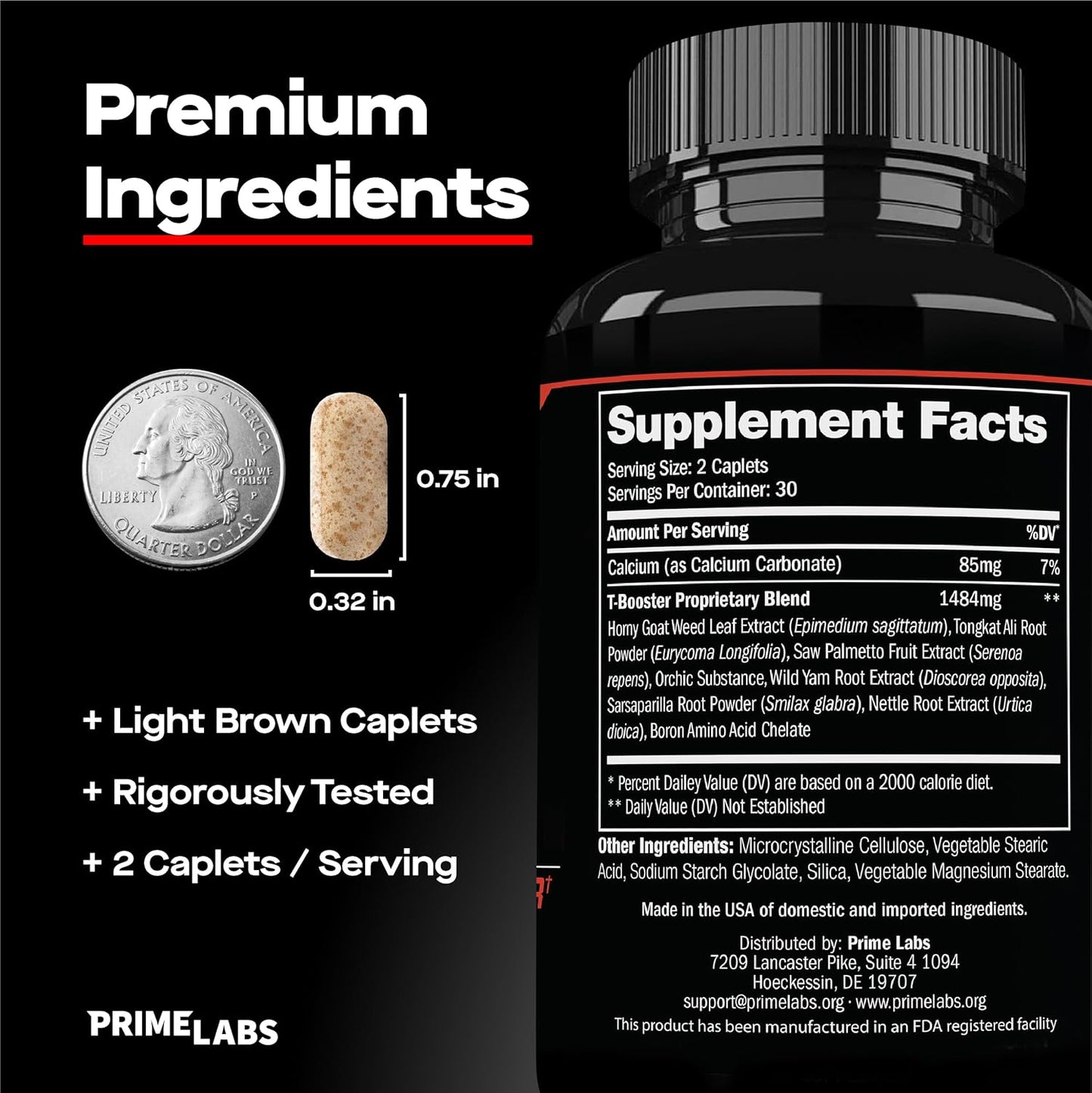 Prime Labs - Men's Testosterone Booster - Stamina, Endurance, & Strength Booster - 60 Caplets