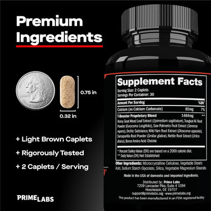 Prime Labs - Men's Testosterone Booster - Stamina, Endurance, & Strength Booster - 60 Caplets