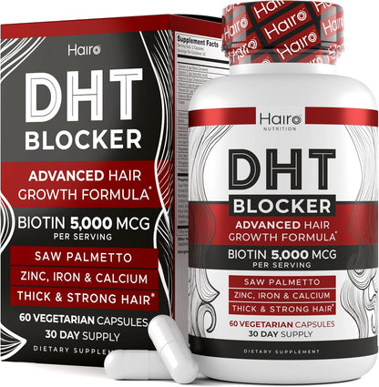 DHT Blocker Hair Growth Supplement - High Potency Biotin & Saw Palmetto for Hair Regrowth - Natural Hair Loss Treatments for Women & Men - Helps Stimulate Hair Follicle Growth