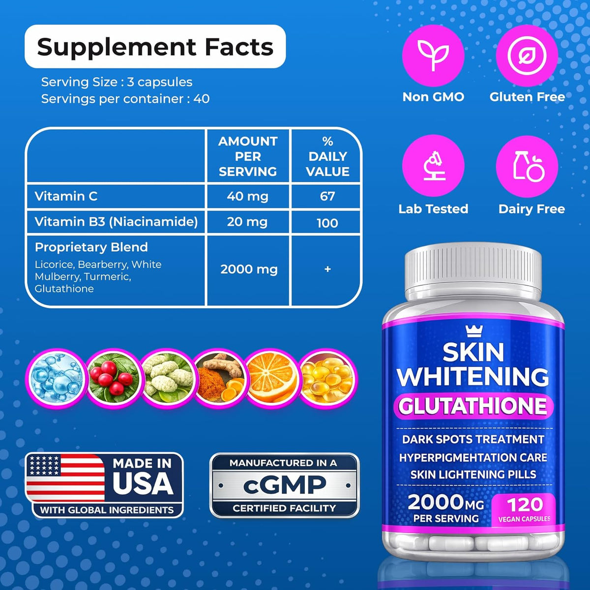 2000mg Glutathione Skin Brightening Complex