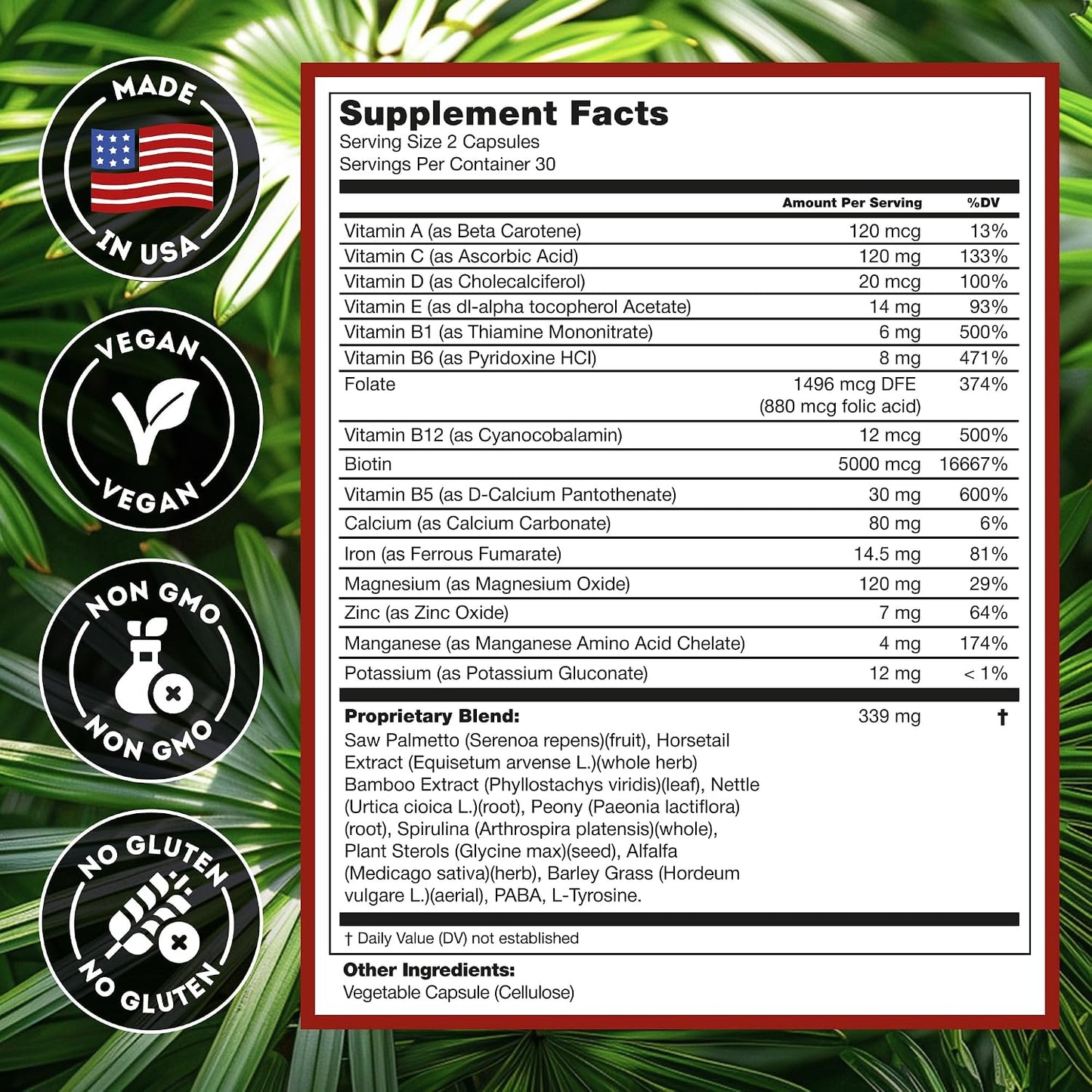 DHT Blocker Hair Growth Supplement - High Potency Biotin & Saw Palmetto for Hair Regrowth - Natural Hair Loss Treatments for Women & Men - Helps Stimulate Hair Follicle Growth