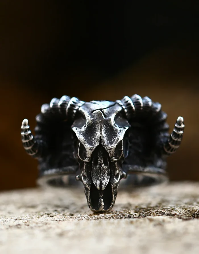 Techwear Ram Skull Ring