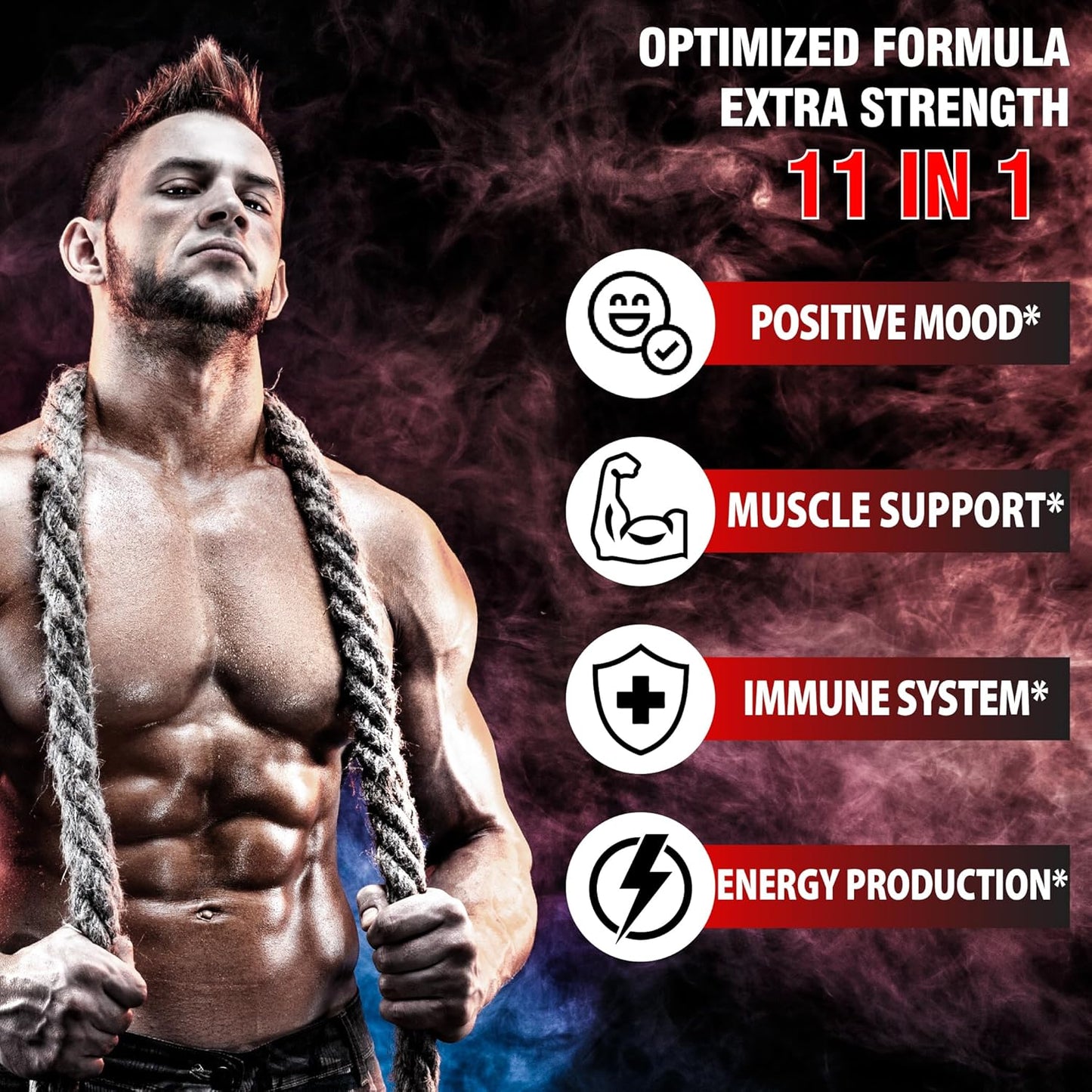 Testosterone Supplement for Men with Ashwagandha, Tribulus, Ginseng & More - 11 Herbs - Strength Support - 60 Vegan Capsules 1 Month Supply