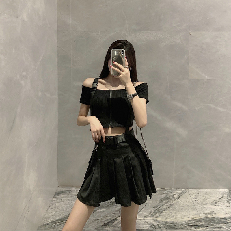 Black Cargo Mini Skirt