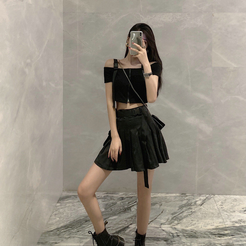 Black Cargo Mini Skirt