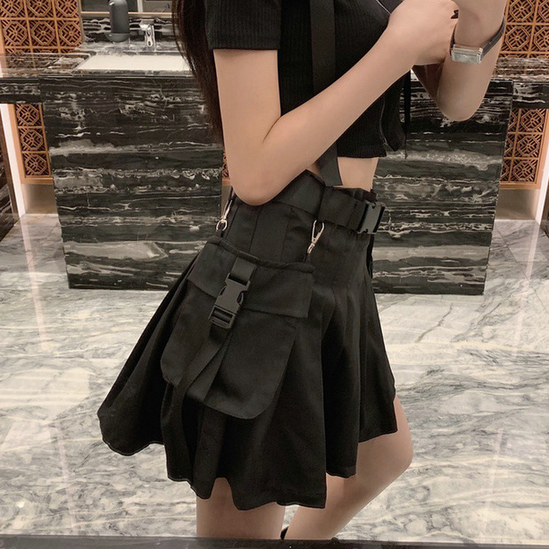 Black Cargo Mini Skirt