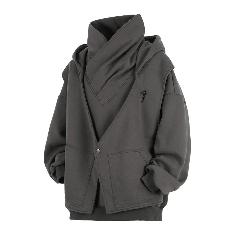 Embroidered High-Neck Layered Heavyweight Sweatshirt
