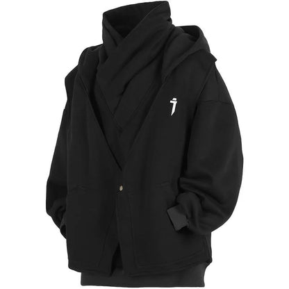 Embroidered High-Neck Layered Heavyweight Sweatshirt