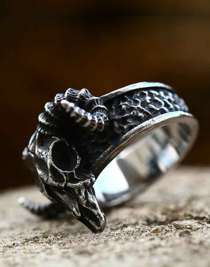 Techwear Ram Skull Ring