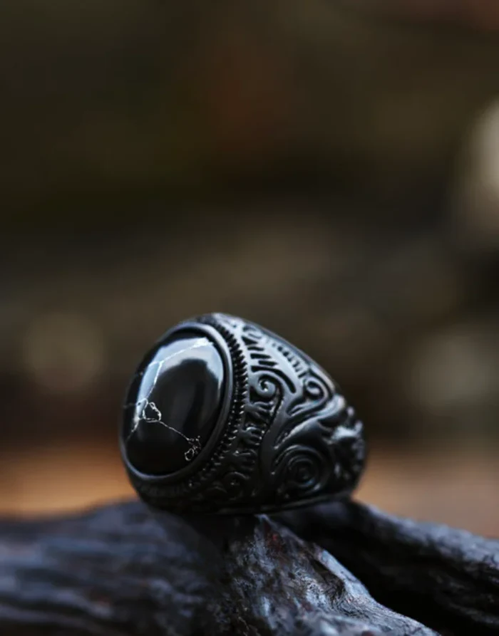 Techwear Black Turquoise Ring