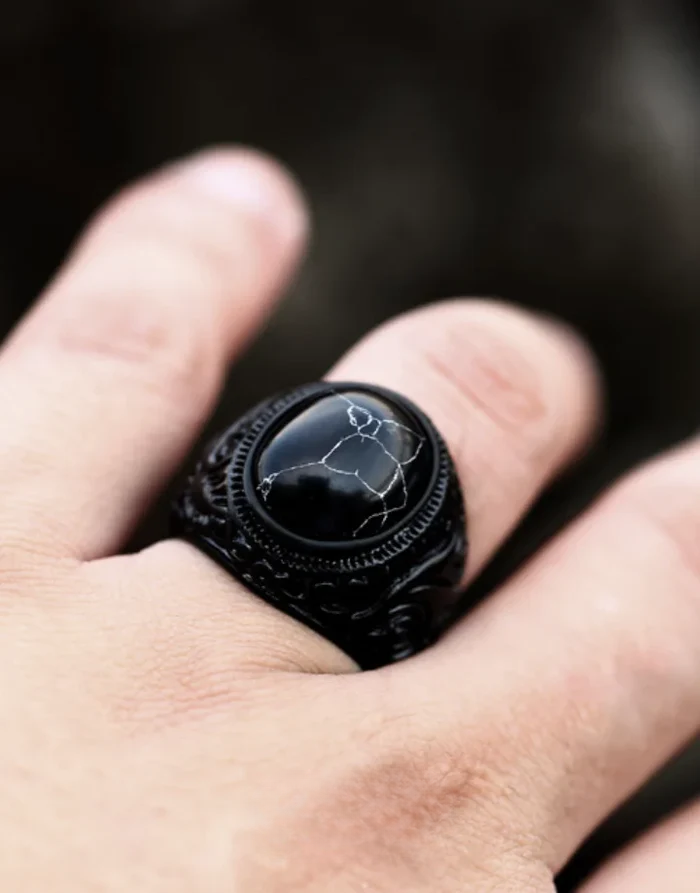 Techwear Black Turquoise Ring