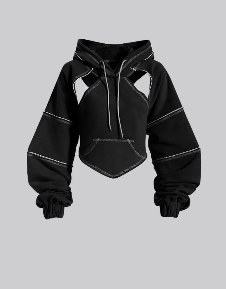 Techwear Black Crop Top Hoodie