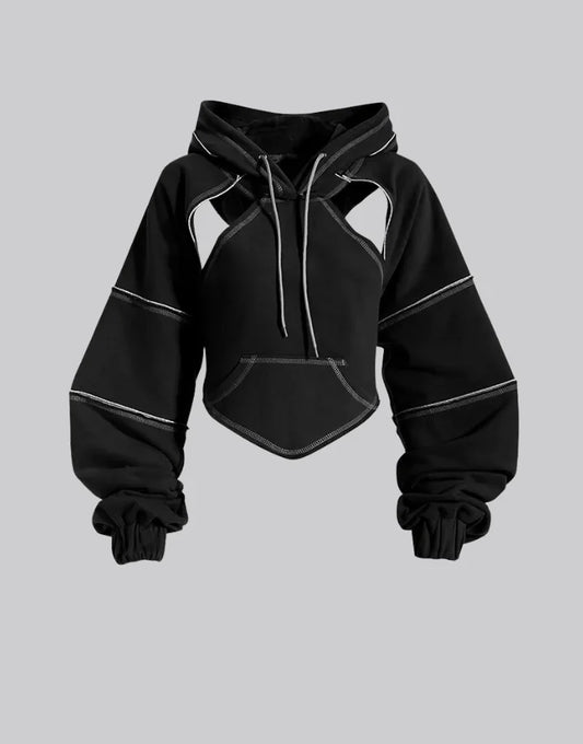 Techwear Black Crop Top Hoodie