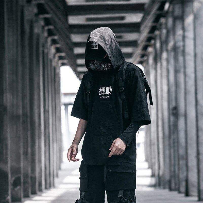 Techwear Black Hooded T-Shirt