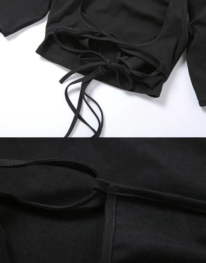 Techwear Black Lace Up Crop Top