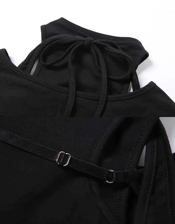 Techwear Black Lace Up Crop Top