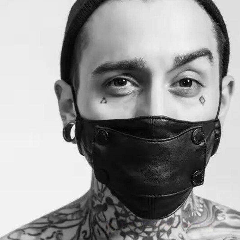 Techwear Black Leather Face Mask