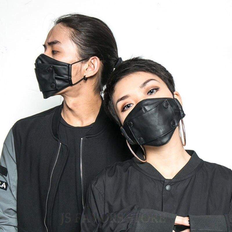 Techwear Black Leather Face Mask