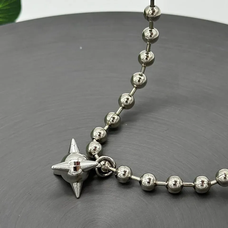 Techwear Bead Chain Spike Ball Necklace