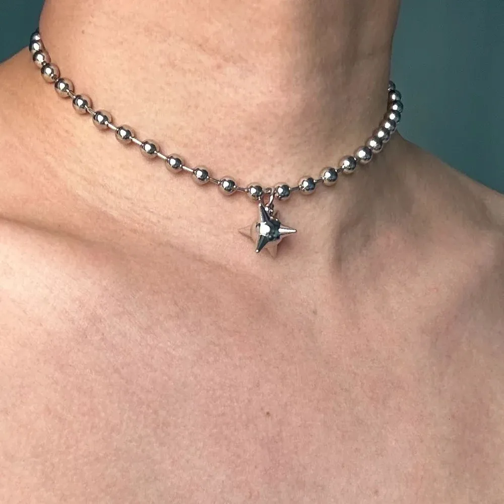 Techwear Bead Chain Spike Ball Necklace