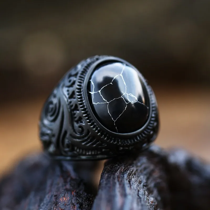 Techwear Black Turquoise Ring