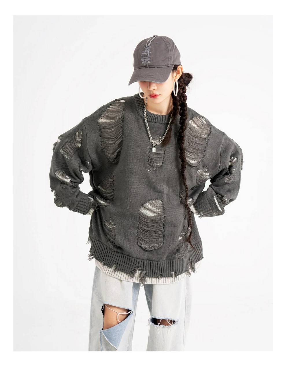 Techwear Vintage Ripped Sweater