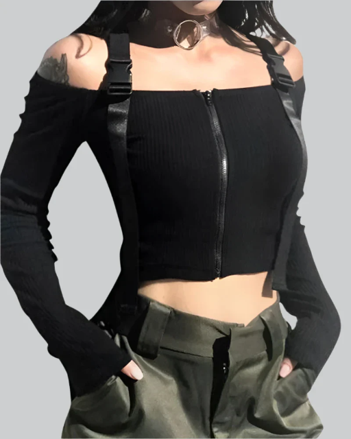 Techwear Black Buckle Top