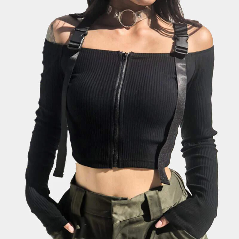 Techwear Black Buckle Top