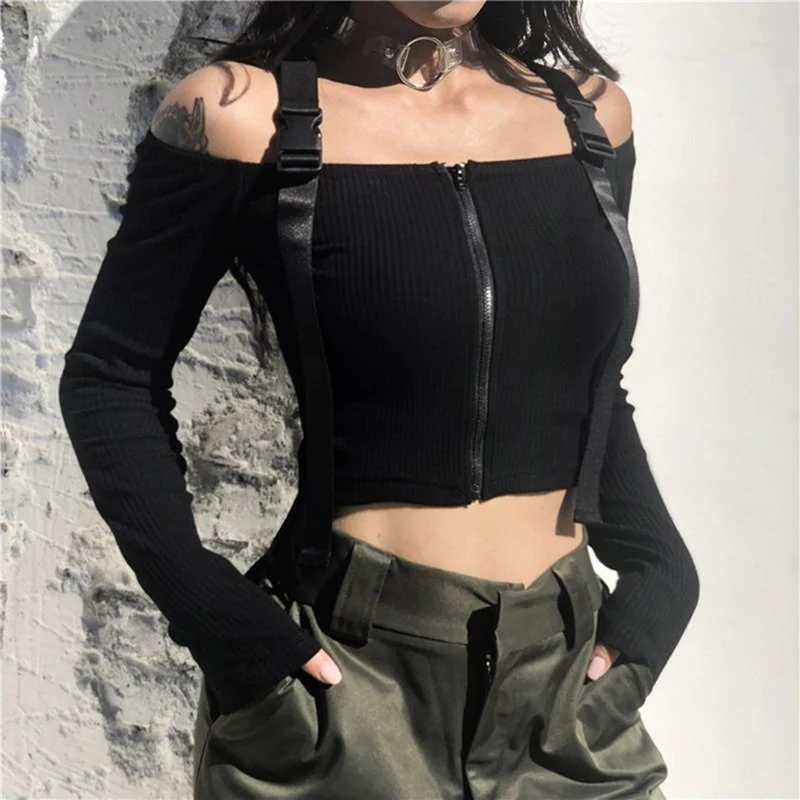 Techwear Black Buckle Top